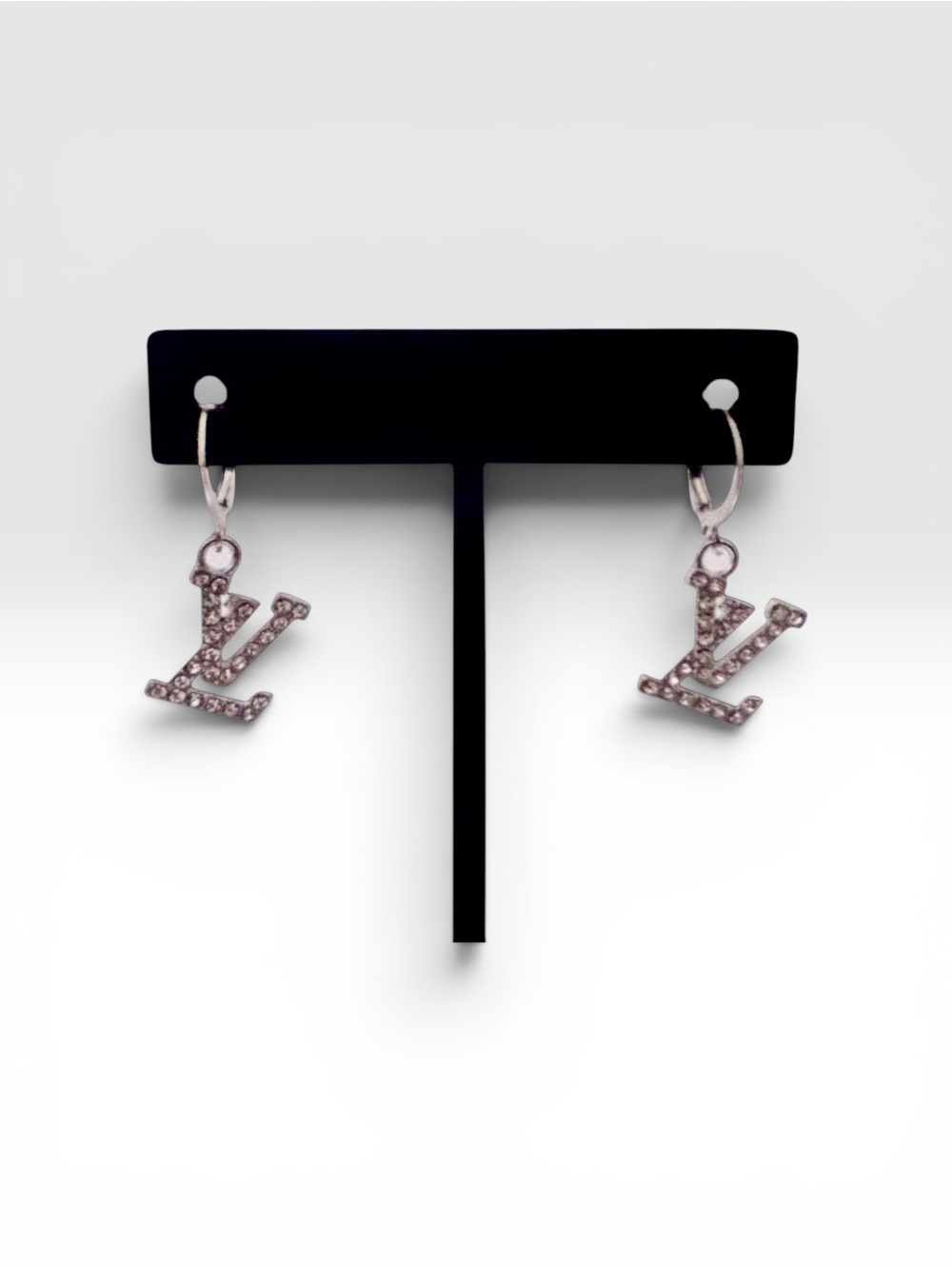 Laser Cut LV Logo Initial Drop Earrings - Silver